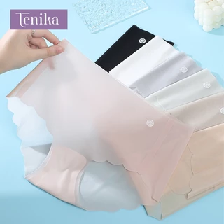 TENIKA กางเกงในผู้หญิง ส่วนที่บาง Ice Silk ไร้ขอบ เอวกลาง สบายตัว ผ้าเรียบนุ่มลื่น