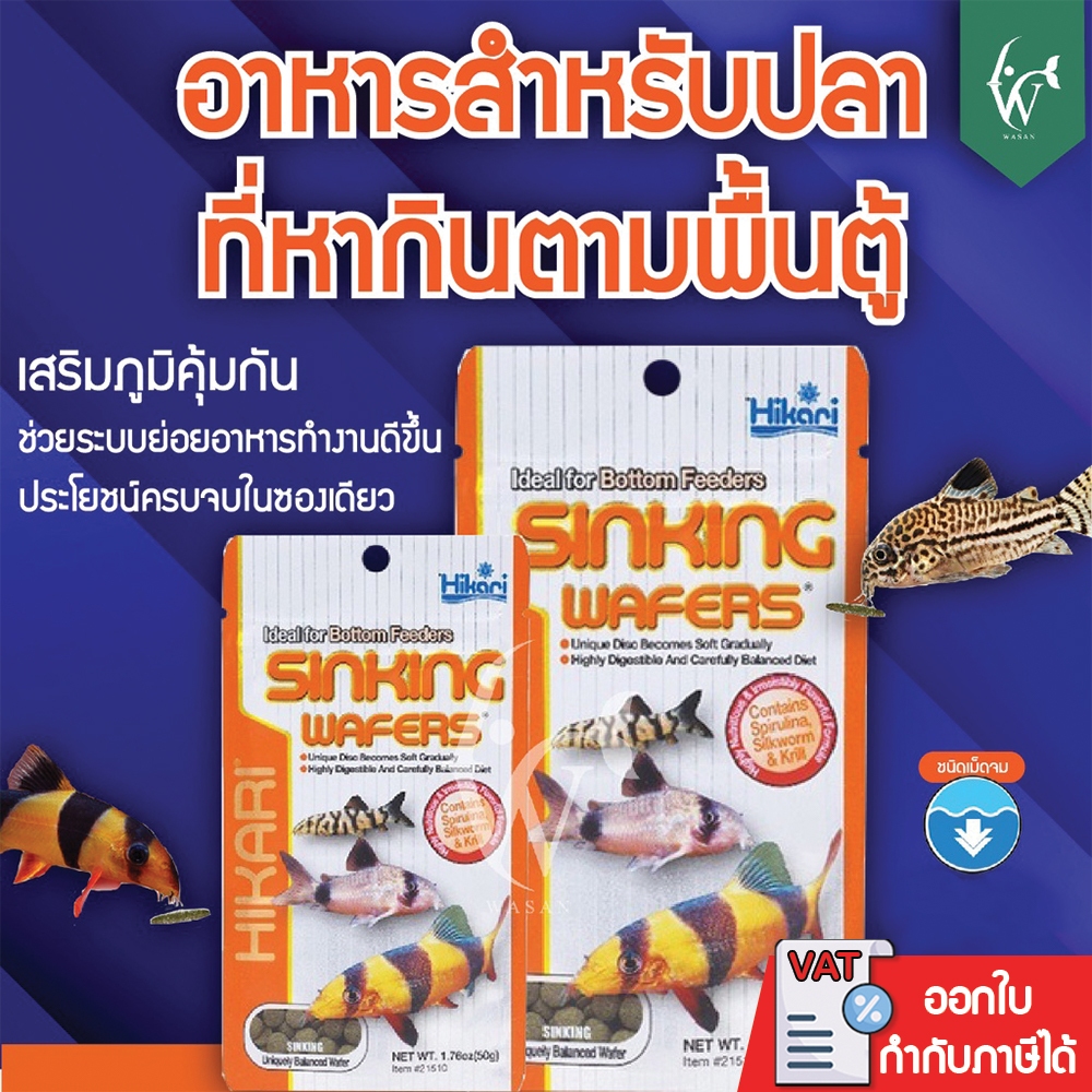 Hikari Sinking Wafers 25g-50g สำหรับกลุ่มปลาหมูปลาแพะและกลุ่มปลาแคทฟิช ชนิดจมน้ำ