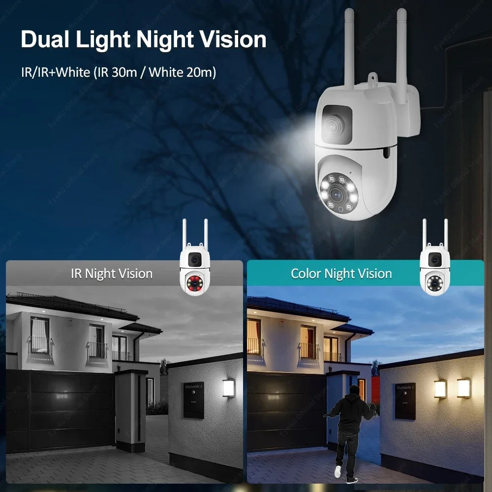 กล้องวงจรปิด V380 Pro Yoosee Dual Lens กล้อง IP กันน้ํากลางแจ้งติดตามการมองเห็นตอนกลางคืนอัตโนมัติ
