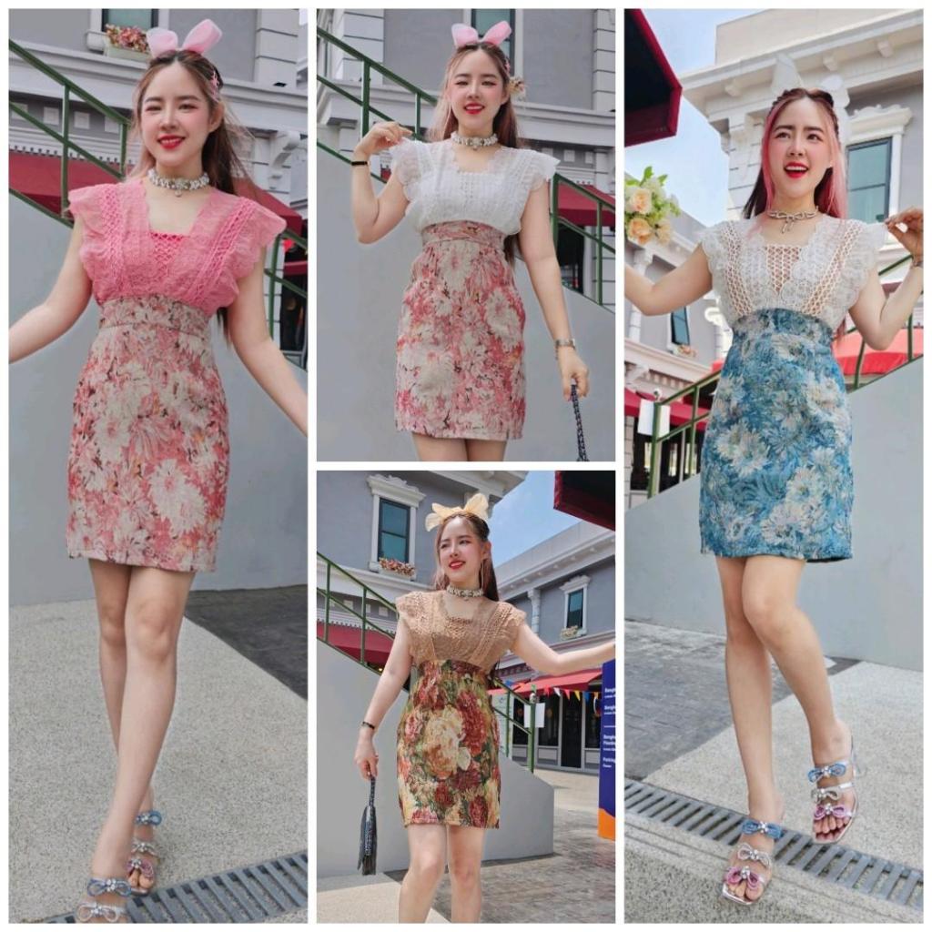 เดรสสั้นระบายลูกไม้ 5สี สุดฮิต เสื้อผ้า ผู้หญิง Outfits Clothing Dress กระโปรง น่ารัก