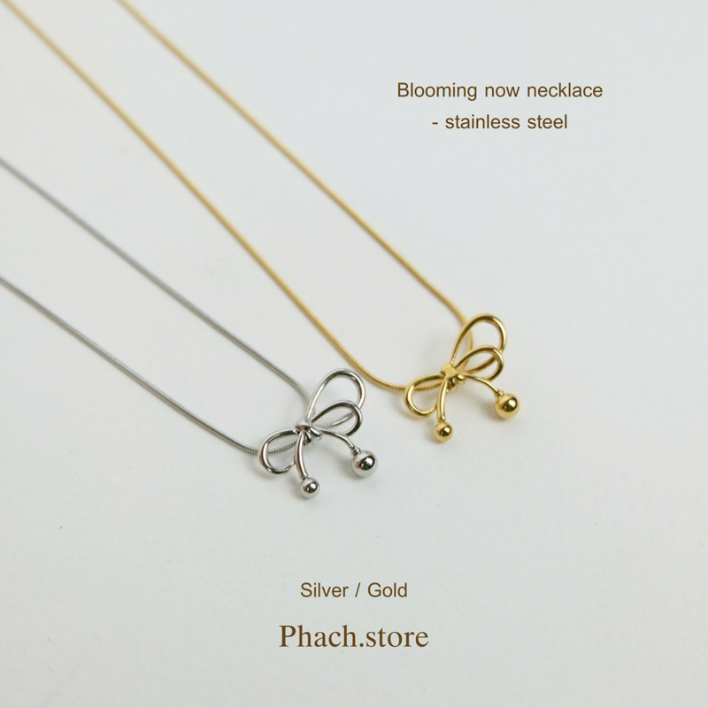 Blooming now stainless steel necklace สร้อยโบว์น่ารักมาก