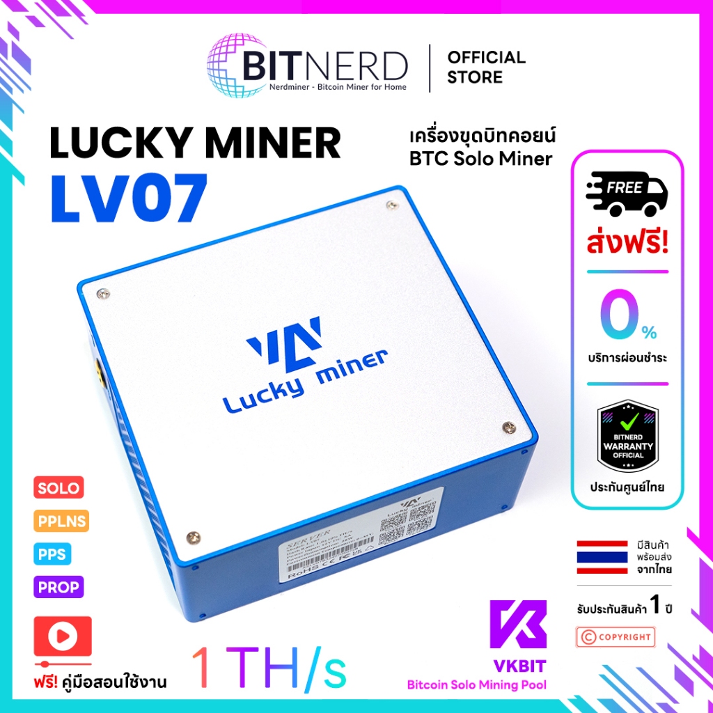 Lucky Miner LV07 เครื่องขุดเหรียญ Solo Bitcoin แรงขุด 1TH/s [ประกันศูนย์ไทย 1 ปี]