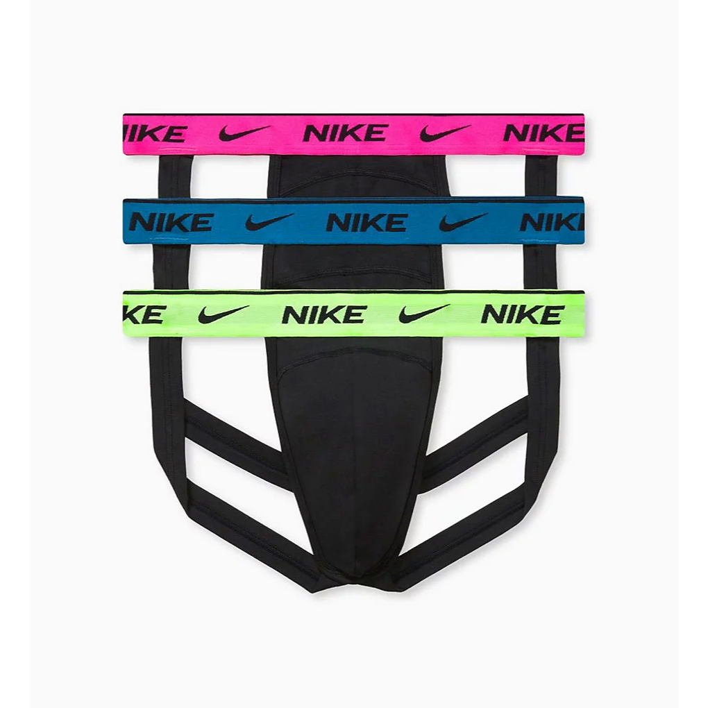 กางเกงในชาย Nike Dri-Fit Essential Cotton Stretch Jockstrap KE1188 - Black Multi [Green Pink Blue]