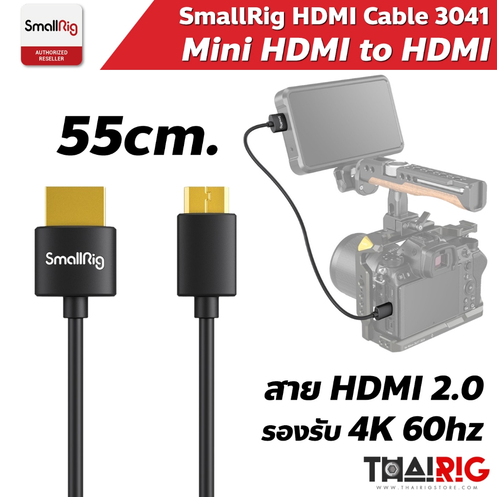 📌ส่งจากไทย📦 SmallRig Mini HDMI to HDMI 55cm 3041 Slim 4K HDMI 60hz สายหนา 3.6mm สำหรับ Nikon Canon