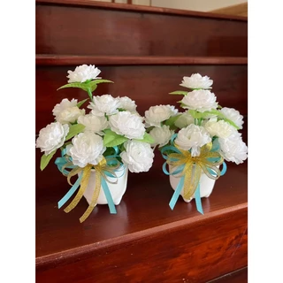 ดอกมะลิ กระถางดอกมะลิสีขาว+กระถางวินเทจ+โบว์+ฟรีการ์ด พร้อมส่งขนาด 20*10 ซม.