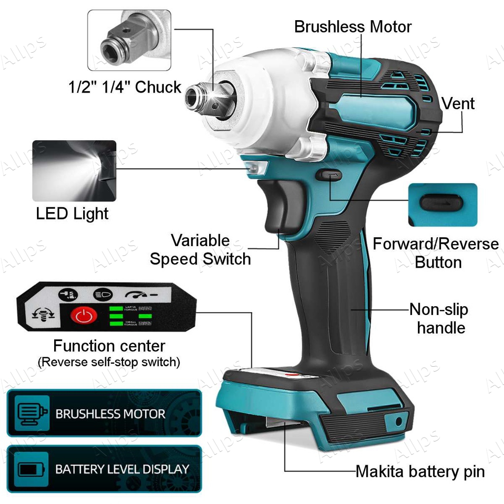 MAKITA ประแจไฟฟ้าไร้สาย 199V แบต 2 บล๊อคไฟฟ้า บล็อคไร้สาย ไฟฟ้าประแจผลกระทบ 2 แบตเตอรี่ลิเธียม 520 N.M ประแจไฟฟ้า ราคา ถูกที่สุด ดีลบีเคเค แกลเลอรีภาพที่ 3