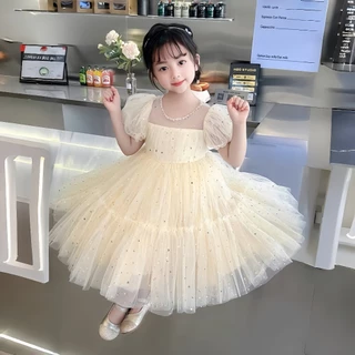 PRINCESS KESLI ฤดูร้อน ชุดเดรสเจ้าหญิง แขนพัฟ สวมใส่สบาย สไตล์ตะวันตก สําหรับเด็กผู้หญิง ชุดเดรสวันเกิดเด็กหญิง 2-9 ปี