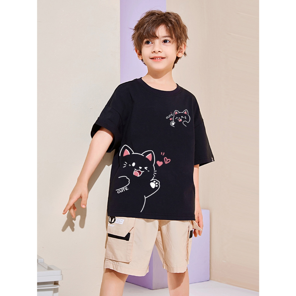 เสื้อน่ารัก เด็ก ชุดพ่อแม่ลูก  "แมวสีขาว" เสื้อยืดแขนสั้น ผ้าคอตตอน100% 90-150 หลา พร้อมส่ง