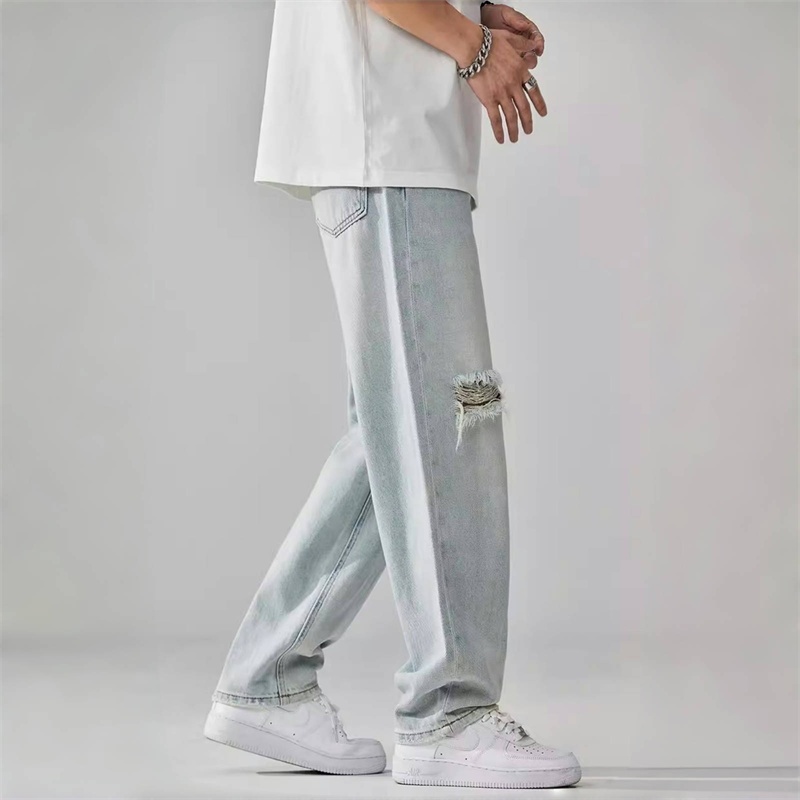 Beaman-X ยีนส์ขากระบอก สไตล์เกาหลี ระบายอากาศดี เนื้อผ้าใส่สบาย 💥พร้อมส่ง💥 เอวยางยืด แฟชั่นเท่ - รูปที่ 4