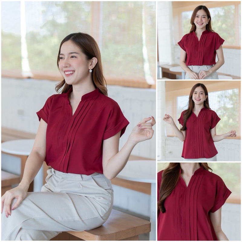 เสื้อคอจีน ตีเกล็ดหน้า แขนพับ #l154shop_454