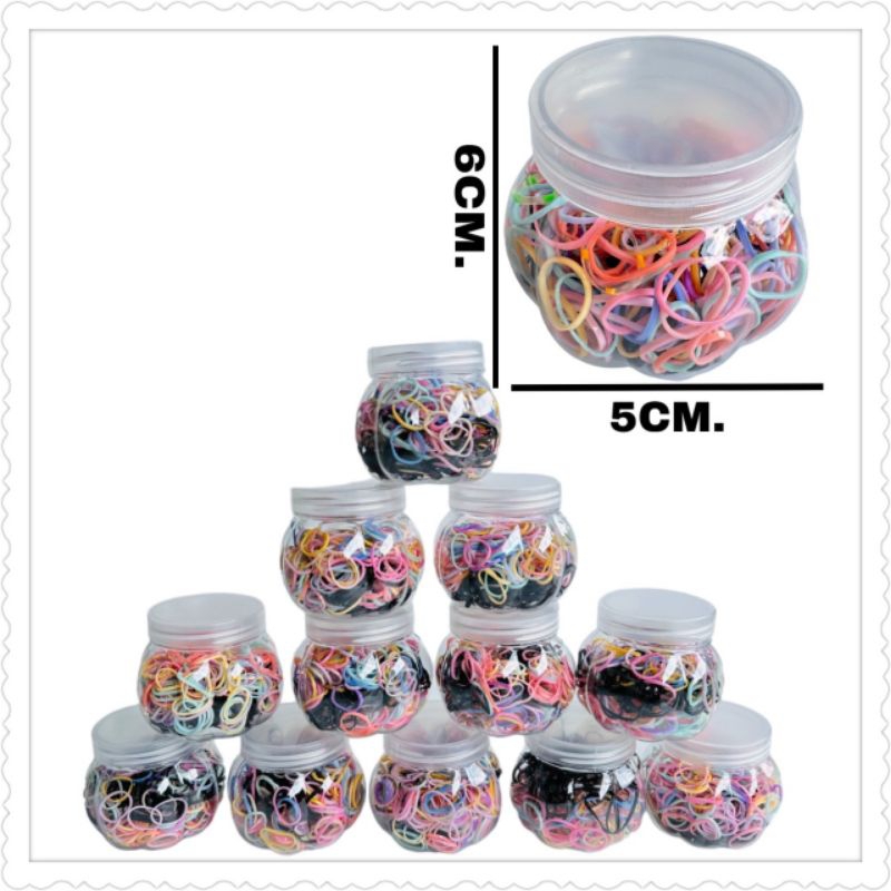 หนังยางรัดผมคละสีหวานเส้นจิ๋ว+สีดำเส้นจิ๋วในกระปุกรูปฟักทอง12กระปุก