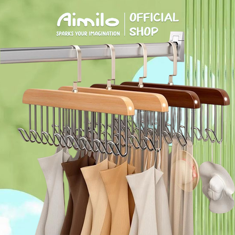 Aimilo shop ไม้แขวนเสื้อ 8 ตะขอจัดระเบียบ กันลื่น ประหยัดพื้นที่ ตู้เสื้อผ้า ที่เก็บเสื้อผ้า ไม้แขวนผ้าอเนกประสงค์