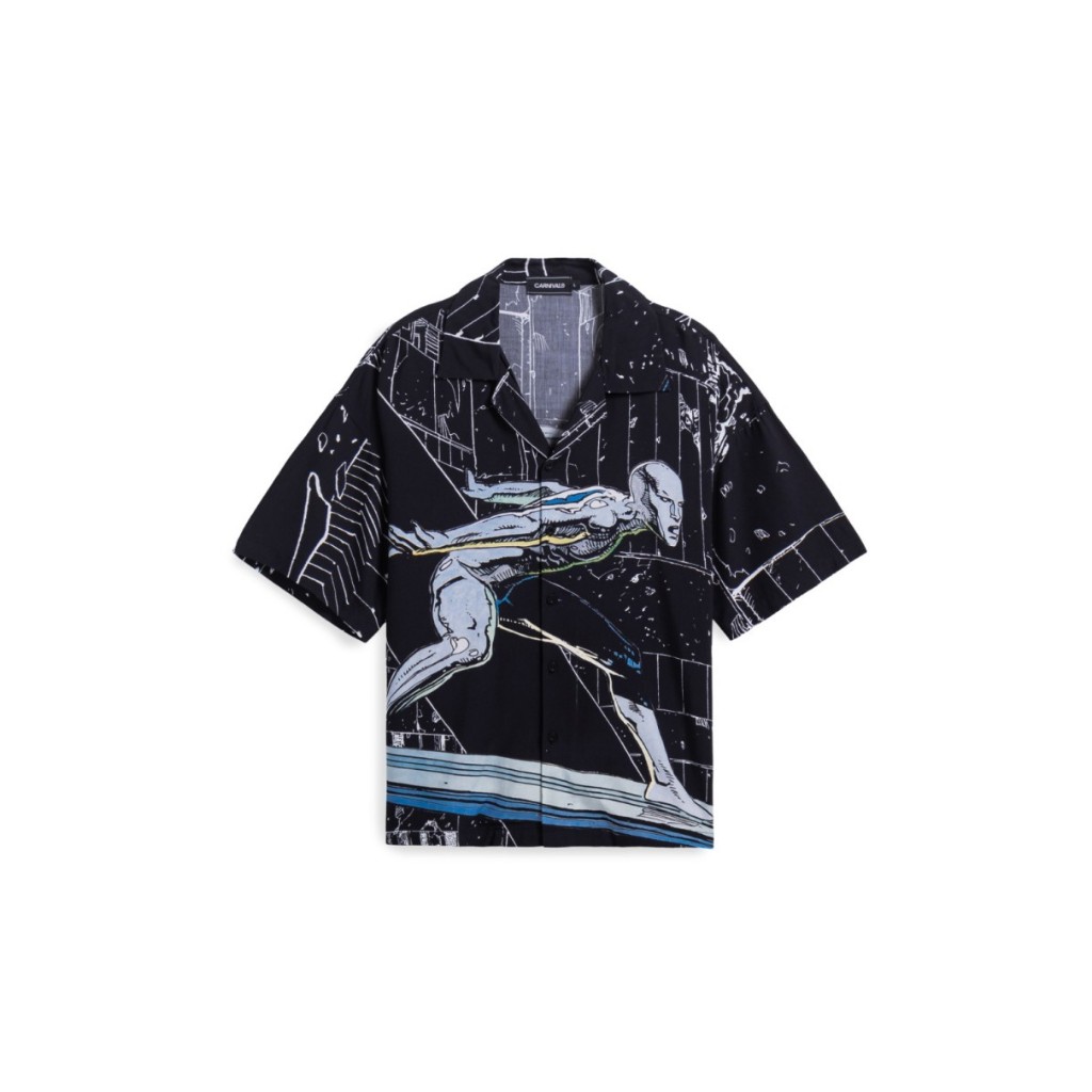CARNIVAL CNVXMV014 MARVEL SILVER SURFER POWER COSMIC HAWAII SHIRT BLACK