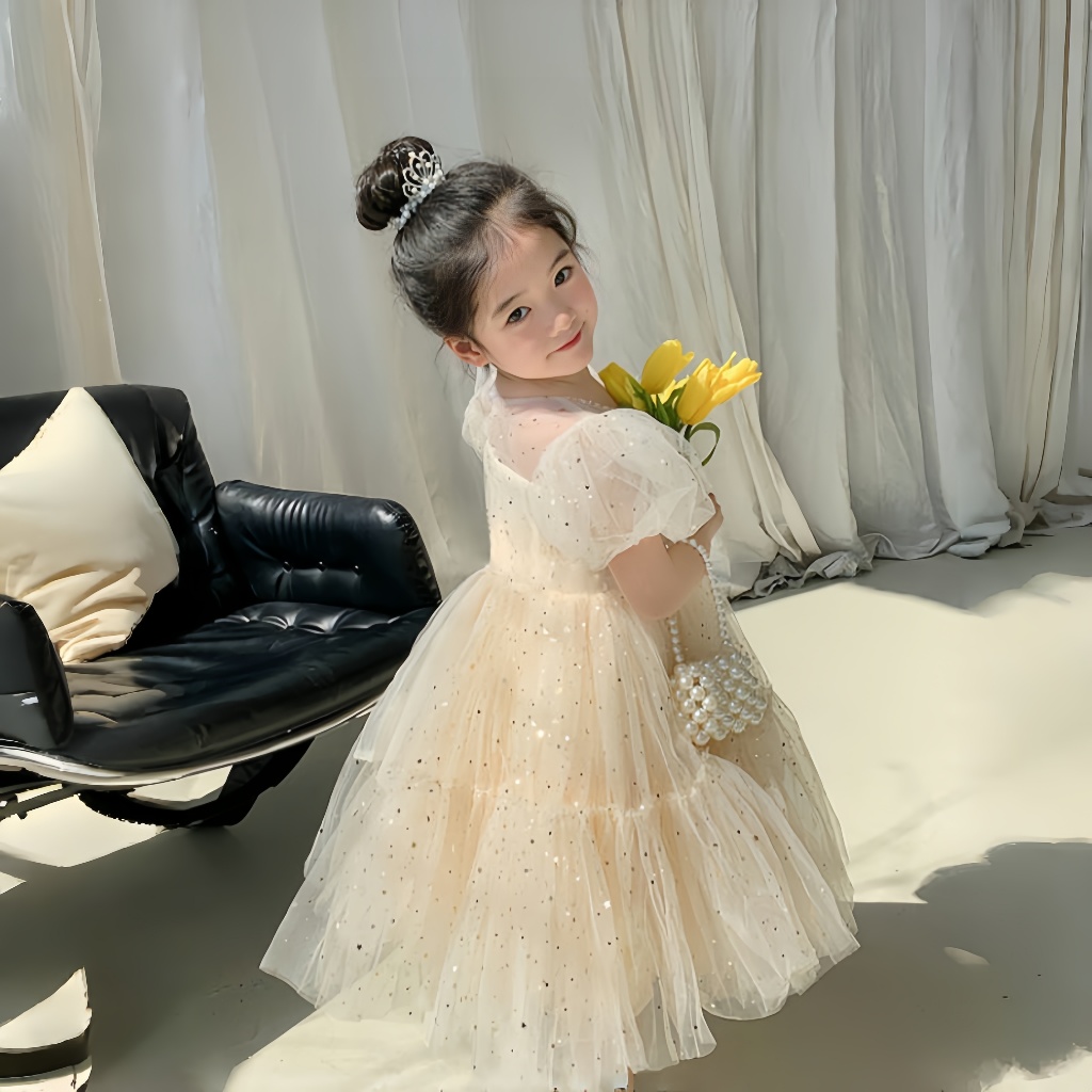 2-9 ปี เดรสเด็กเกาหลี  ชุดเดรสเด็กผู้หญิง   ชุดเดรสวันเกิดเด็กหญิง แขนพัฟ สวมใส่สบาย - รูปที่ 2