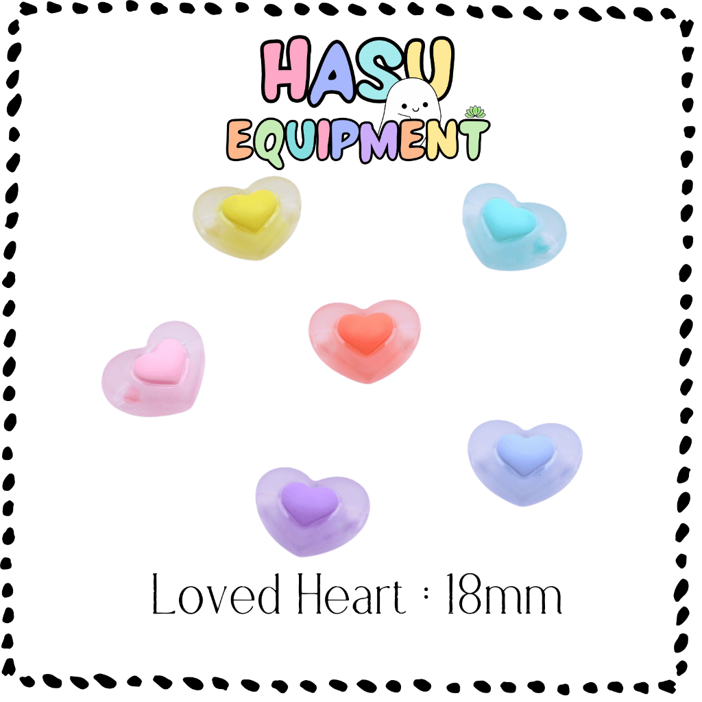 HasuEquipment 20 ชิ้น Matt ลูกปัดหัวใจซ้อนหัวใจรัก ลูกปัดน่ารัก Loved Heart 18mm สำหรับทำเครื่องประดับ กำไล สร้อยคอ
