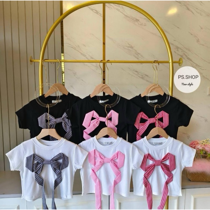BN01 เสื้อครอปปักโบว์ ตัวสั้น/ตัวยาว Clothing Lady