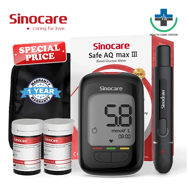 ส่งด่วน !! เครื่องวัดน้ำตาลในเลือด ผลตรวจ 100 % (หน่วยวัด mg/dl) Sinocare Safe AQ max III เครื่องตรวจเบาหวาน แม่นยำ