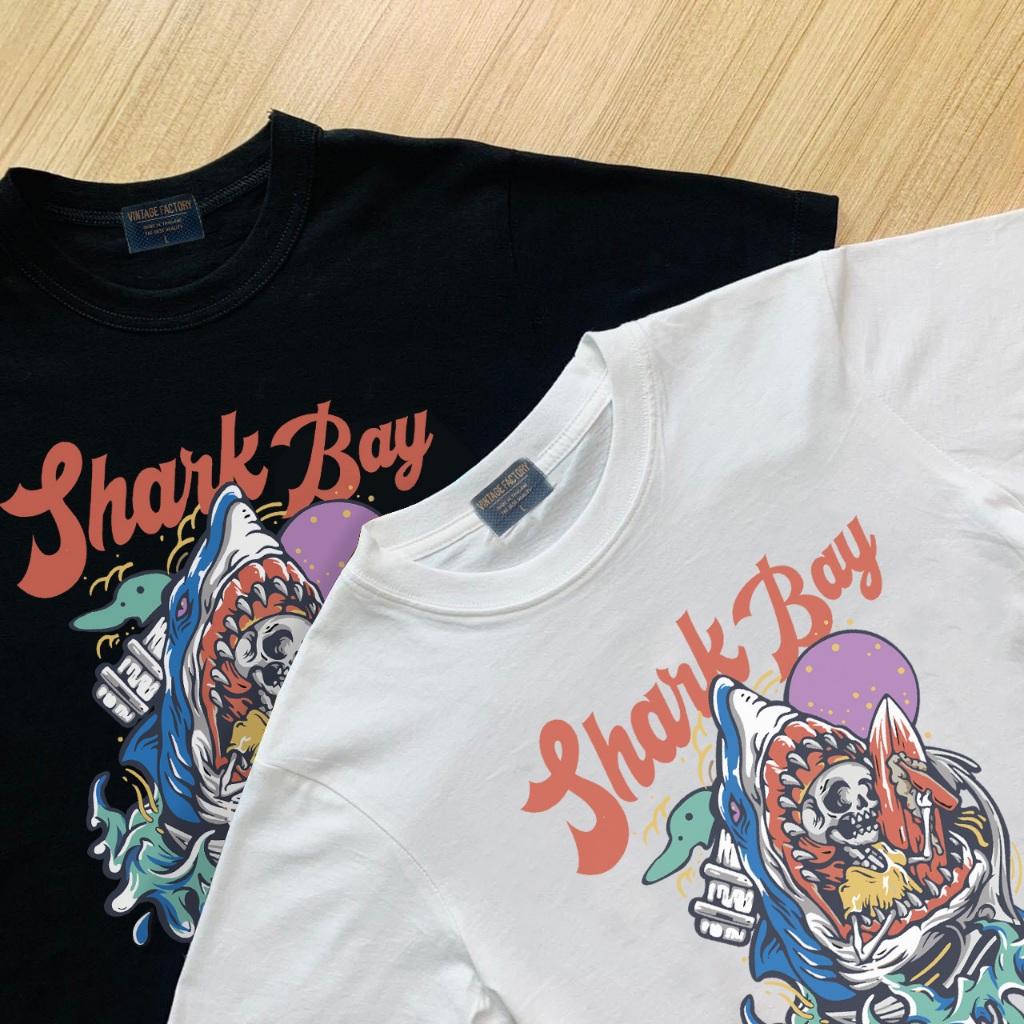 (พร้อมส่ง) เสื้อยืด SHARK BAY -  ผ้าคอตตอน สกรีนสีจม
