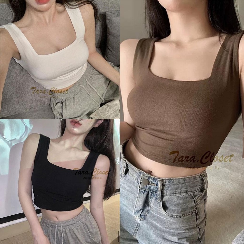 BA039.1 TARA Singlet เสื้อกล้าม เสื้อครอป คอเหลี่ยม เนื้อผ้าเรย่อน ผ้านิ่ม ผ้ายืดอย่างดี ผ้าไม่หนา ผ้าใส่สบาย ไม่ร้อน