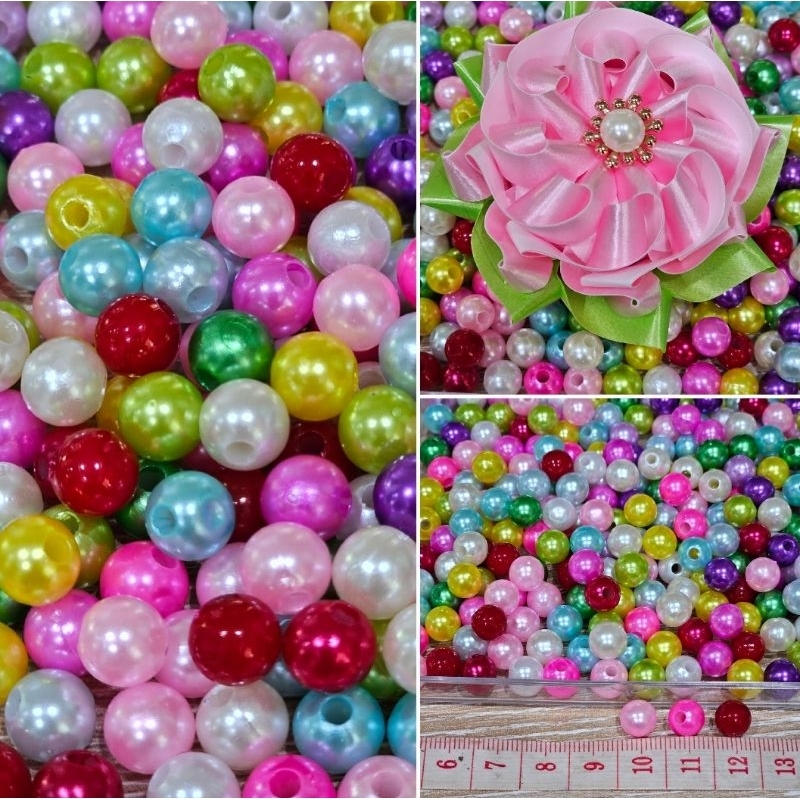 DC13 ลูกปัดมุกเคลือบสี ขนาด 8 มิล จำนวน 100 ชิ้น สำหรับใช้กับฐานรองเกษร ตกแต่งเหรียญโปรยทาน งานฝีมือต่างๆ