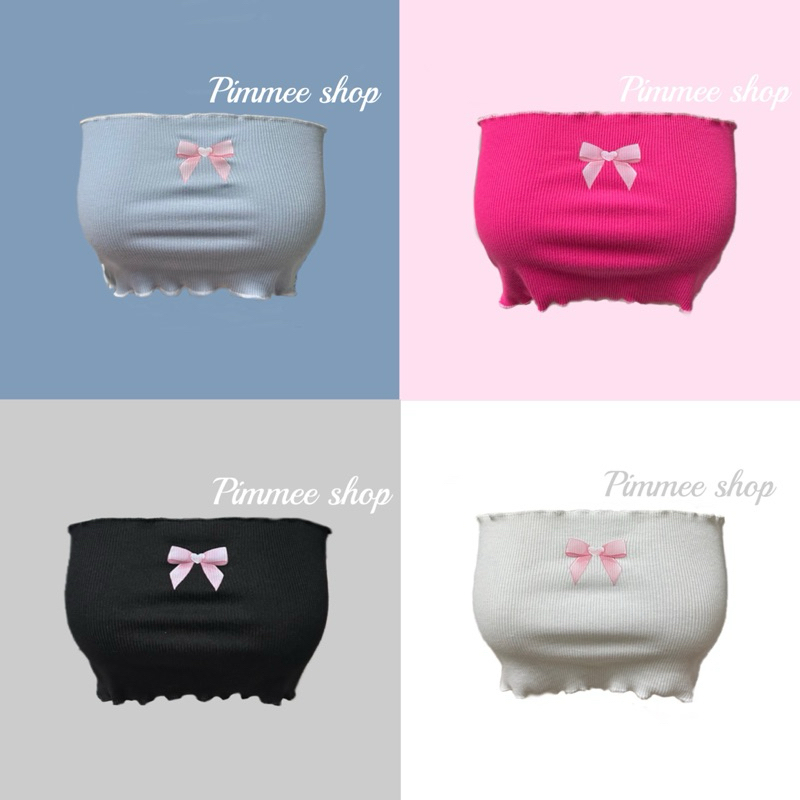🎀เกาะอกขอบหยัก สกรีนลายโบว์🎀