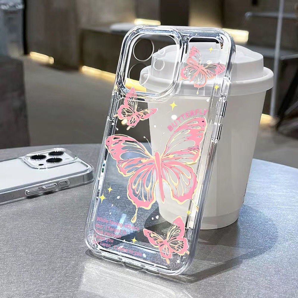 ผีเสื้อ เคสโทรศัพท์ สำหรับ iphone 11 13 14 16 15 12 Pro Max 7 8 Plus XR X XS Max SE 2020 เคสใสนุ่มหนา ป้องกันกล้อง