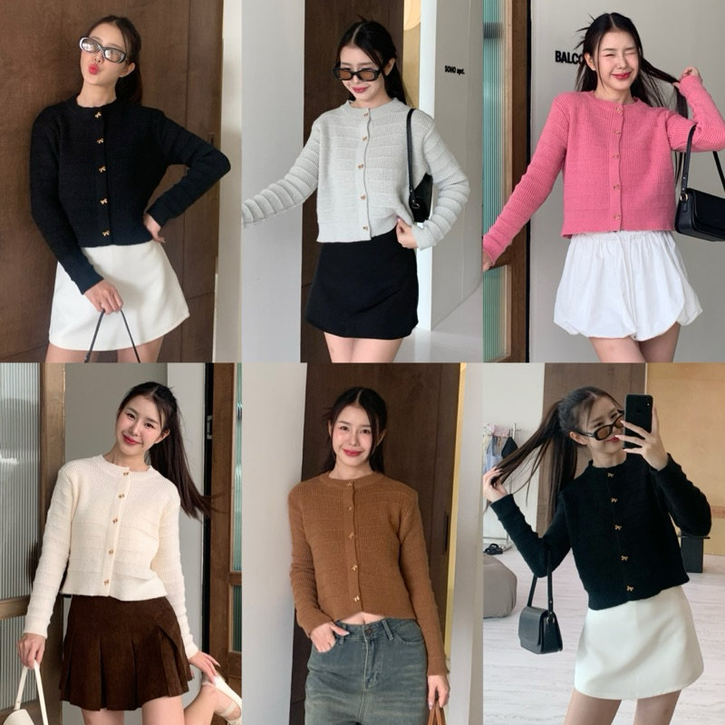 *รบกวนอ่านรายละเอียดไซส์ก่อนสั่ง 3pcs.basket “C4290” Emmie Cardigan คาดิแกนกระดุมโบว์สีทอง