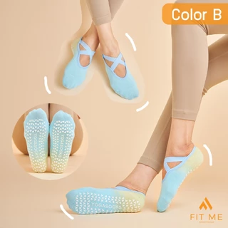 ถุงเท้าโยคะ พิลาทิส มีกันลื่น ข้อสั้น สายไขว้ ถุงเท้าผู้หญิง ฟรีไซส์ FitMeSportswear Rainbow Socks