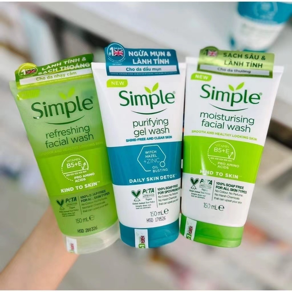 Simple refreshing facial wash / micellar gel wash / purifying gel wash / Moisturising facial wash150 ml.