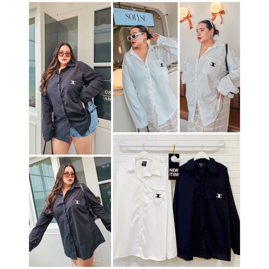 B5เสื้อเชิ้ตไซสใหญ่คนอ้วนสาวอวบปักC...รอบอก40-62นิ้ว