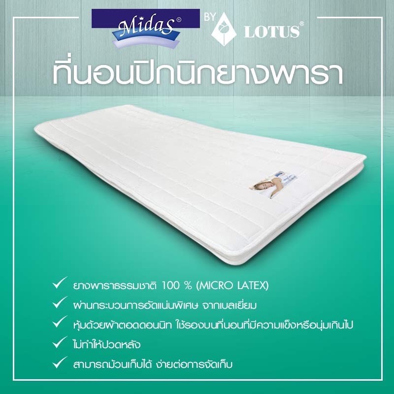Lotus Midas ที่นอนปิกนิกยางพาราแท้ Micro Latex 3 ฟุต