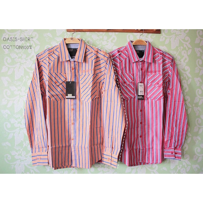 เสื้อเชิ้ตแขนยาวผู้ชายลายทาง ลายขวาง🌴OASIS
