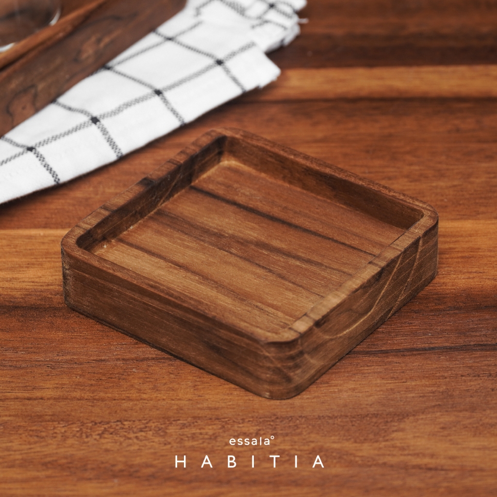 Essala ถาดไม้สัก ที่รองแก้ว