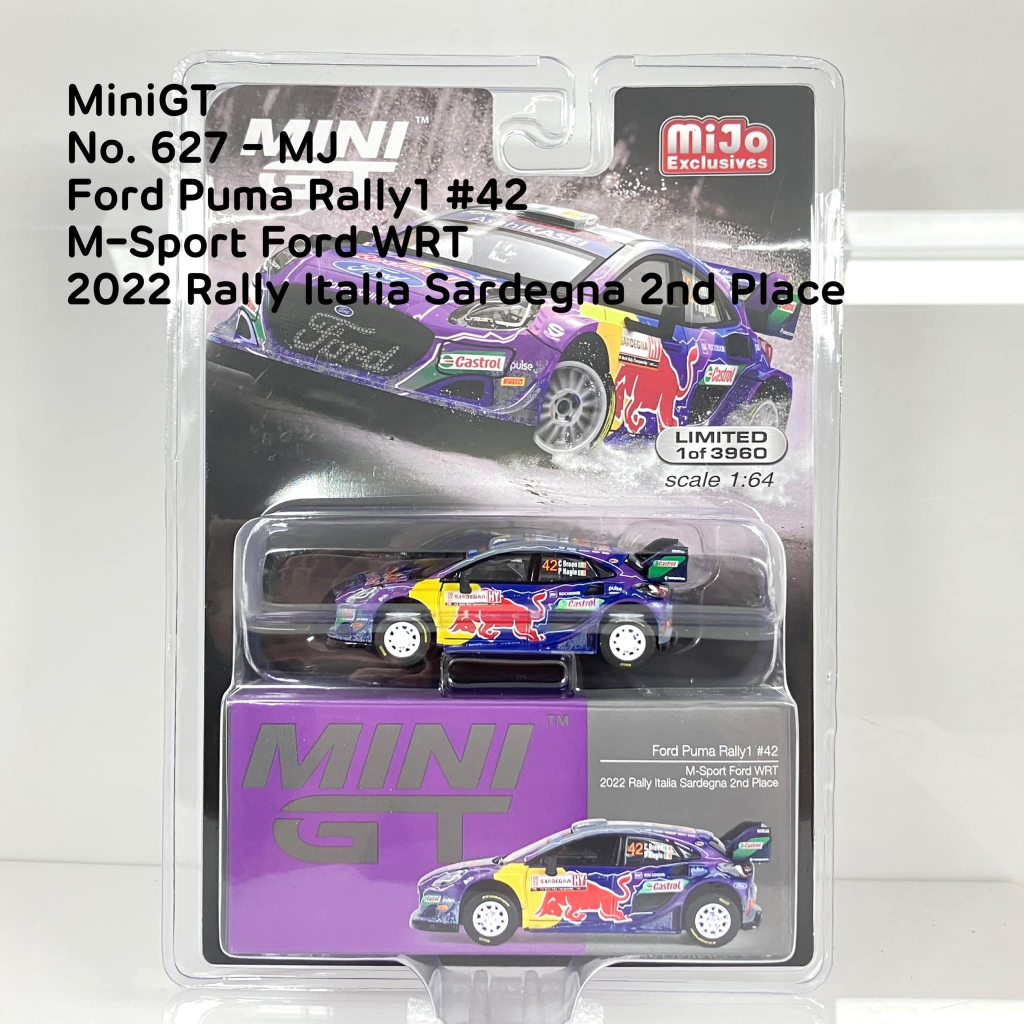 Mini GT No.627-MJ  Ford Puma Rally1 #42 M-Sport Ford WRT 2022 Rally Italia  Sardegna 2nd Place LHD /