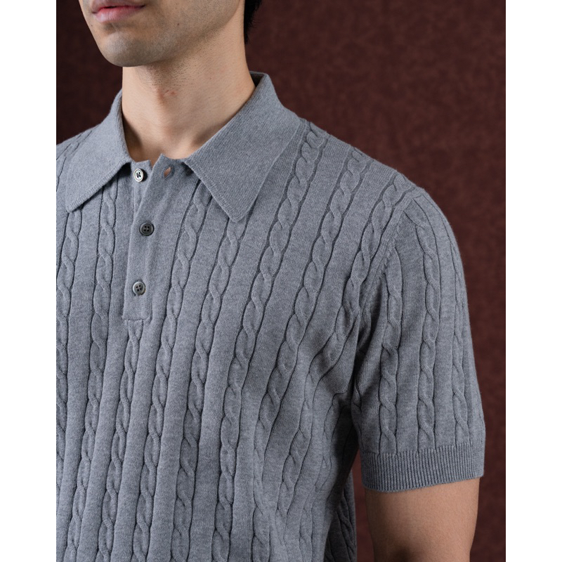 ส่วนลด20%DDX20CTD11 MadetoMature Cable Knitted Polo - Grey เสื้อโปโลทอลาย