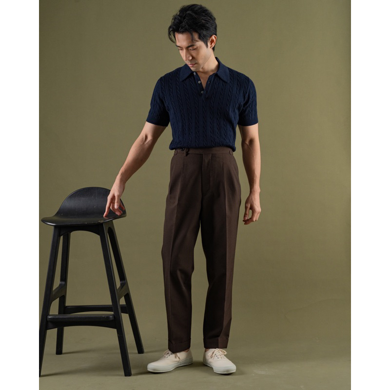 MadetoMature High Twisted Wool Blended Trouser - Brown กางเกงผ้าวูลเอวสูง