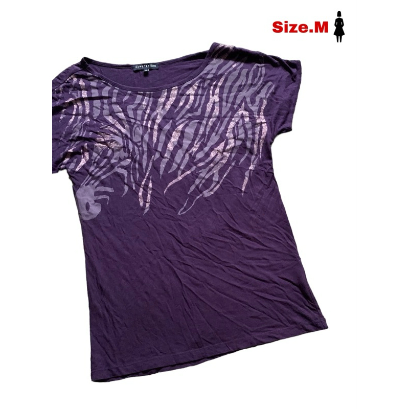 HANG TEN เสื้อมือสอง เสื้อยืดหญิงแขนสั้นใส่ลำลอง