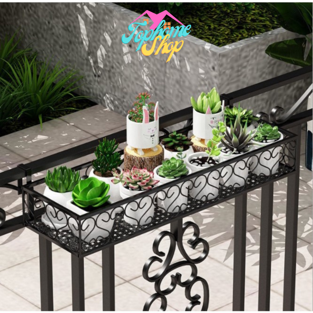 TopsHome  ชั้นวางต้นไม้ แขวนริมระเบียง ที่แขวนสำหรับวางต้นไม้ริมระเบียง ราวแขวนชั้นวางดอกไม้ มี2สีดำ/ขาว