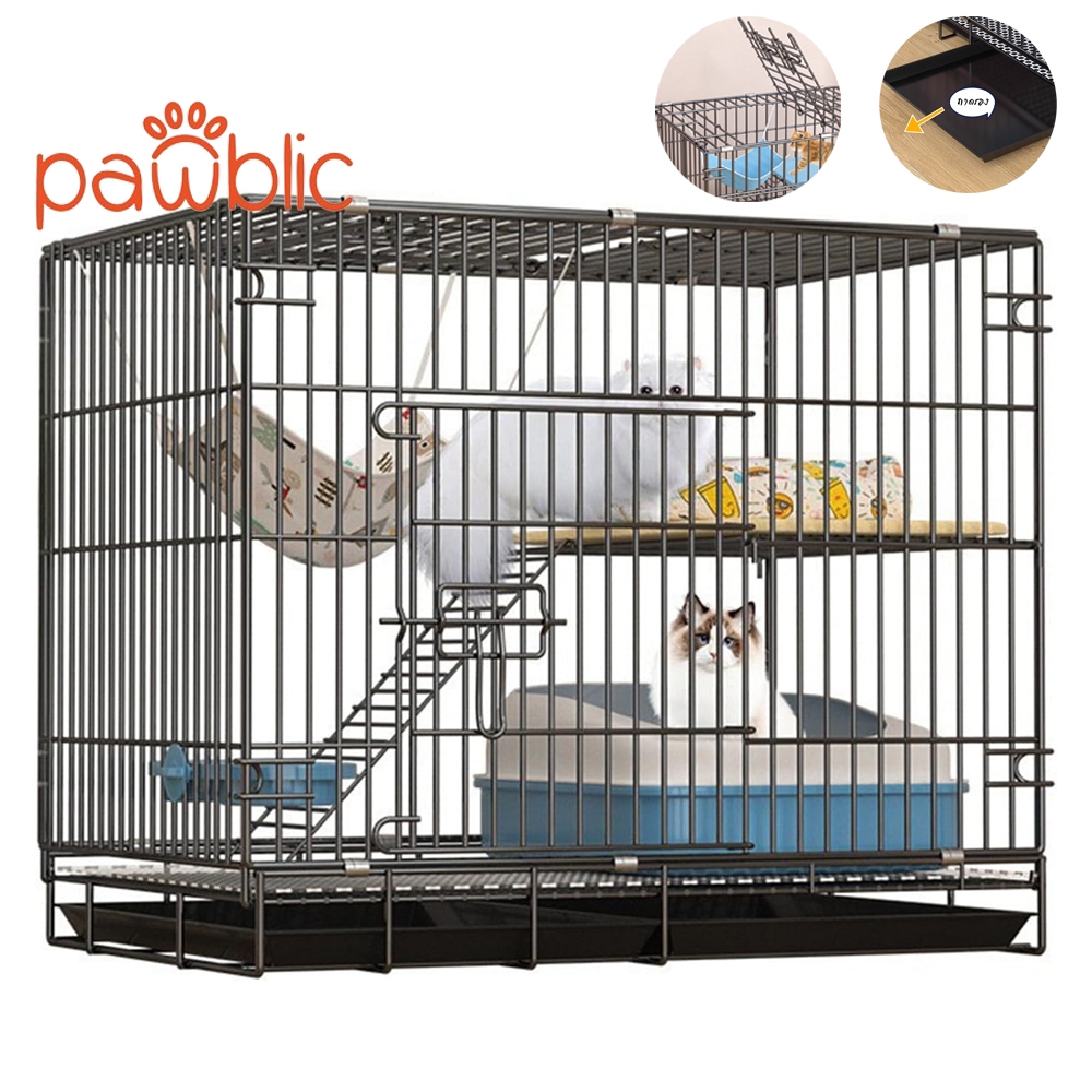 Pawblic กรงแมว คอนโดแมว กรงแมวพับได้ กรงแมว 2 ชั้น ขนาดใหญ่ เป้อุ้มแมวมีล้อ ย้ายง่าย มีถาด