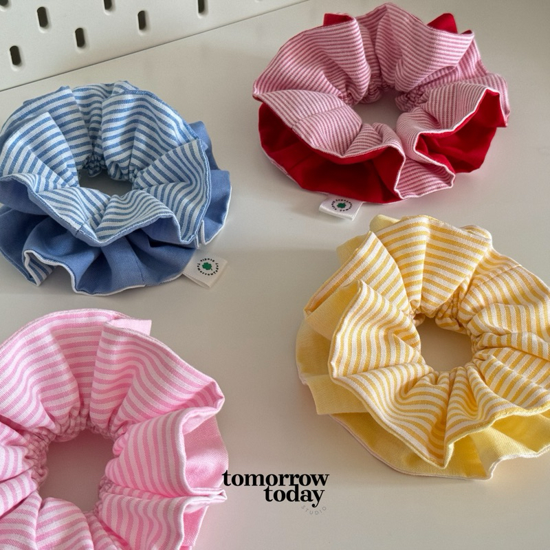 Scrunchies ยางมัดผมลายทาง ทูโทนสองชั้น