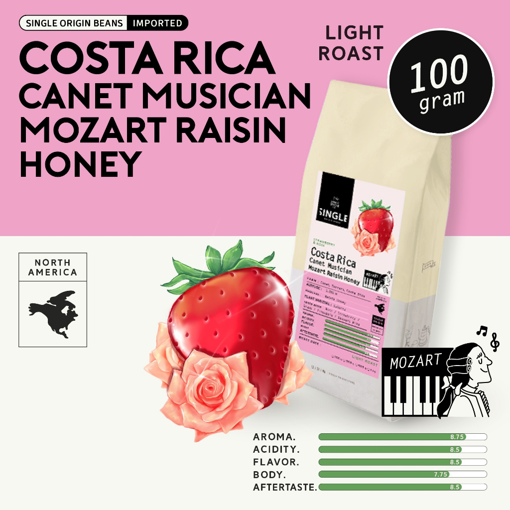 เมล็ดกาแฟคั่วอ่อน Costa Rica Canet Musician Mozart Raisin Honey