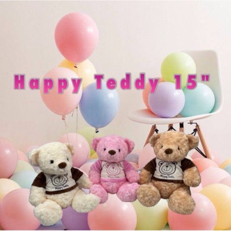 หมี Happy teddy 15 “หมีใส่หมวก18“น้องขนนุ่มนิ่มพร้อมส่ง! ราคา ถูกที่สุด ดีลบีเคเค