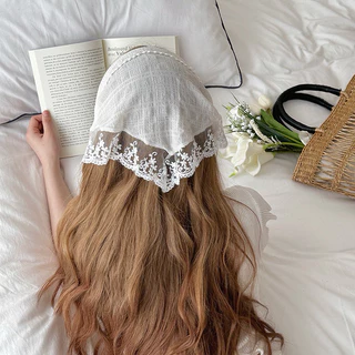 พร้อมส่ง🌻PP ที่คาดผม Lace Vintage ลายลูกไม้ สีขาว แต่งระบาย ผ้าโพกหัว ทรงสามเหลี่ยม น่ารัก สดใส ใส่ไปทะเล คาเฟ่ 26024