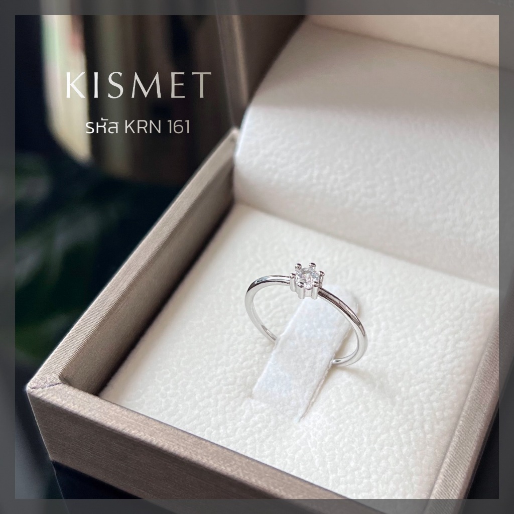 Kismet แหวนมินิมอล ฝังคริสตัล 3.5 มิล ตัวเรือนโลหะ Brass ชุบผิวโรเดียม สีเงิน Gray & Gold Jewelry [KRN161]