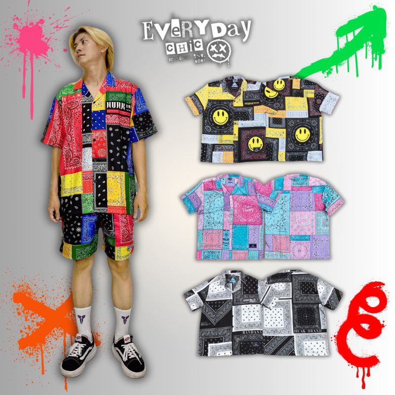 ชุดเซท เชิ้ต​ กางเกง​ ลายผ้า​เช็ดหน้า​ ทรง Oversize จาก​ Huak Brand