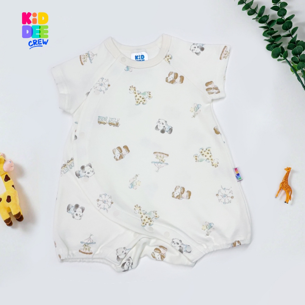 KiddeeCrew ชุดหมีเด็ก สีครีมร่วมสัตว์ ชุดรอมเปอร์ ลายน่ารักทั้งตัว ให้ความรู้สึกพองๆ น่ารักๆ