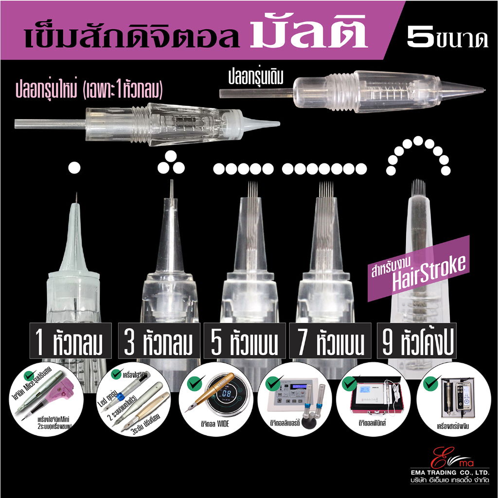 ปลอกเข็มสักเครื่องดิจิตอล ปลอกเข็ม รุ่นมัลติ อุปกรณ์สักคิ้วแฮร์สโตก อุปกรณ์สักคิ้วออมเบร์