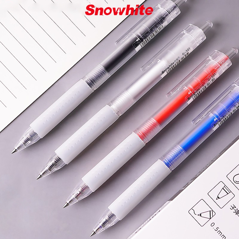 Snowhite G-302 ปากกาเจล 0.5 มม. หลายสี หมึกดำ/แดง/น้ำเงิน ปากกาเจลสี ปากกาเจลแบบกด ปากกาลูกลื่น