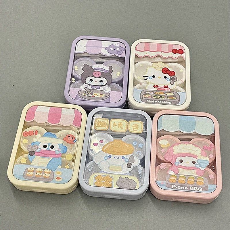 ✨สินค้าพร้อมส่ง ✨ตลับใส่คอนเเทคเลนส์ ตลับคอนแทคเลนส์ Kuromi Pompomburin ตลับเซทพร้อมอุปกรณ์ครบเซท