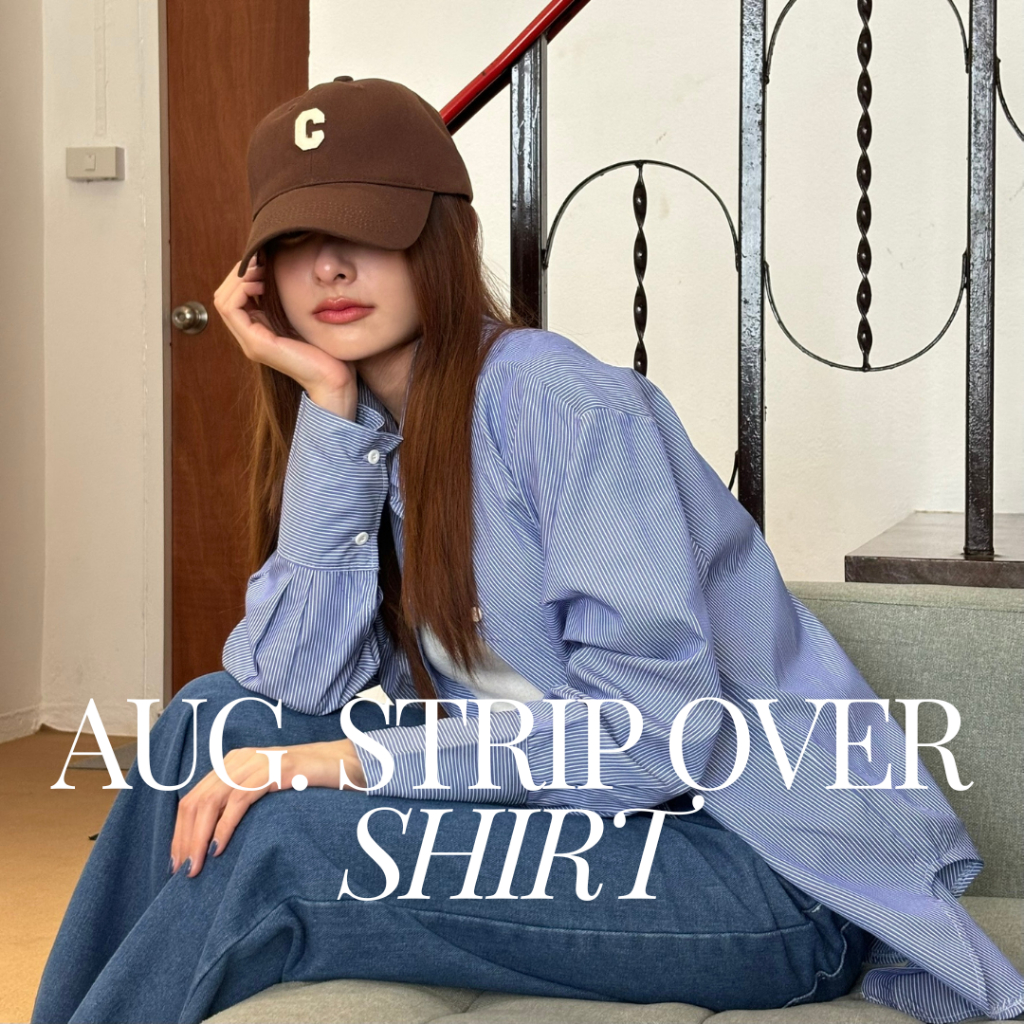 chinda รุ่น aug. strip over shirt เสื้อเชิ๊ตแขนยาวผู้หญิง ทรงโอเวอร์ไซส์ ลายริ้ว พร้อมส่ง